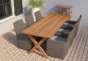 Teak Tafel Rustiek met kruispoten
