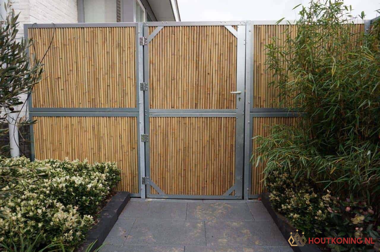 Bamboowall-tuinscherm-deur-scharnieren-links BambooWall Tuindeur - Afbeelding 1