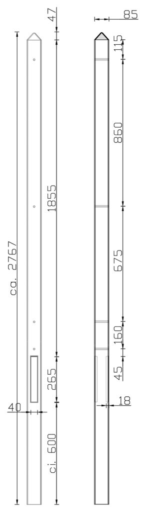 Eind-Betonpaal 277 cm wit/grijs - Afbeelding 5