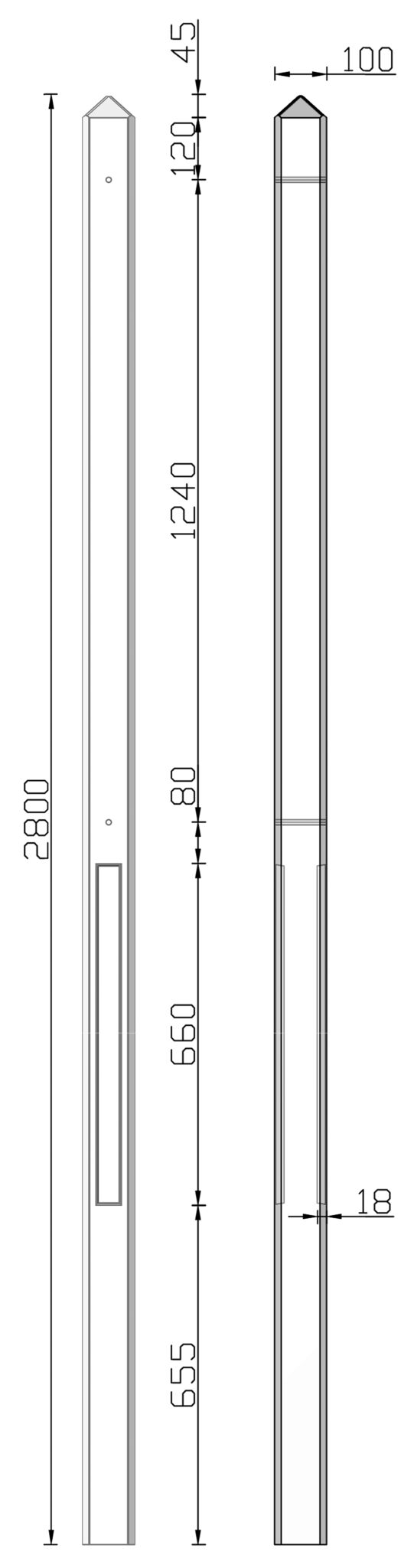 Eind-Betonpaal Geul 280 cm antraciet gecoat - Afbeelding 5