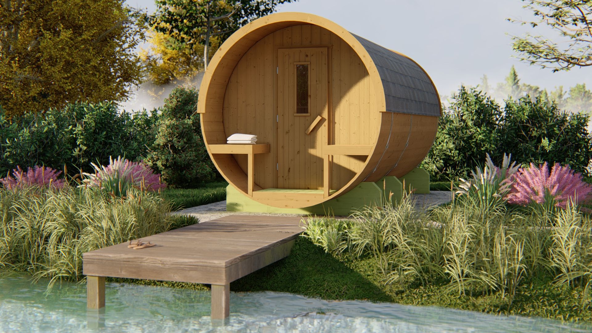Saunabarrel Ø205 x 400 cm Thermowood Saunabarrel Thermowood Ø205x350/400 cm - Afbeelding 1
