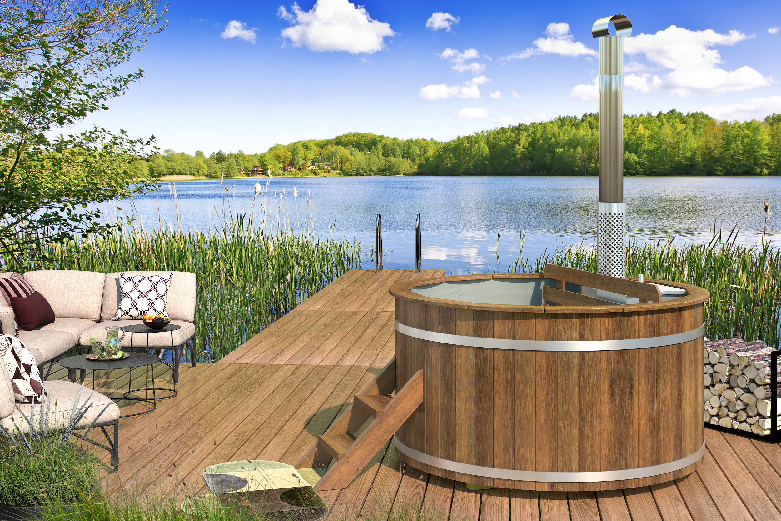 Hottub met interne RVS kachel Ø180 cm Thermowood Hottub vuren - 185 cm - interne kachel Thermowood - Afbeelding 1