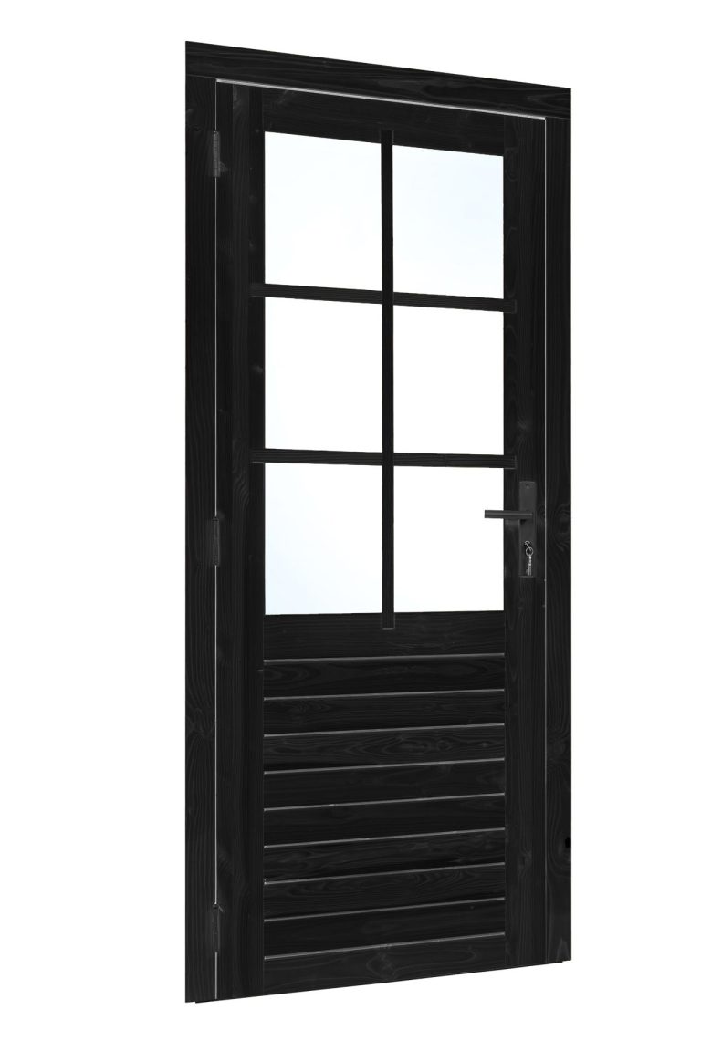 Vuren enkele glas deur 6-ruits zwart gespoten B1000xH2050mm buitenmaat