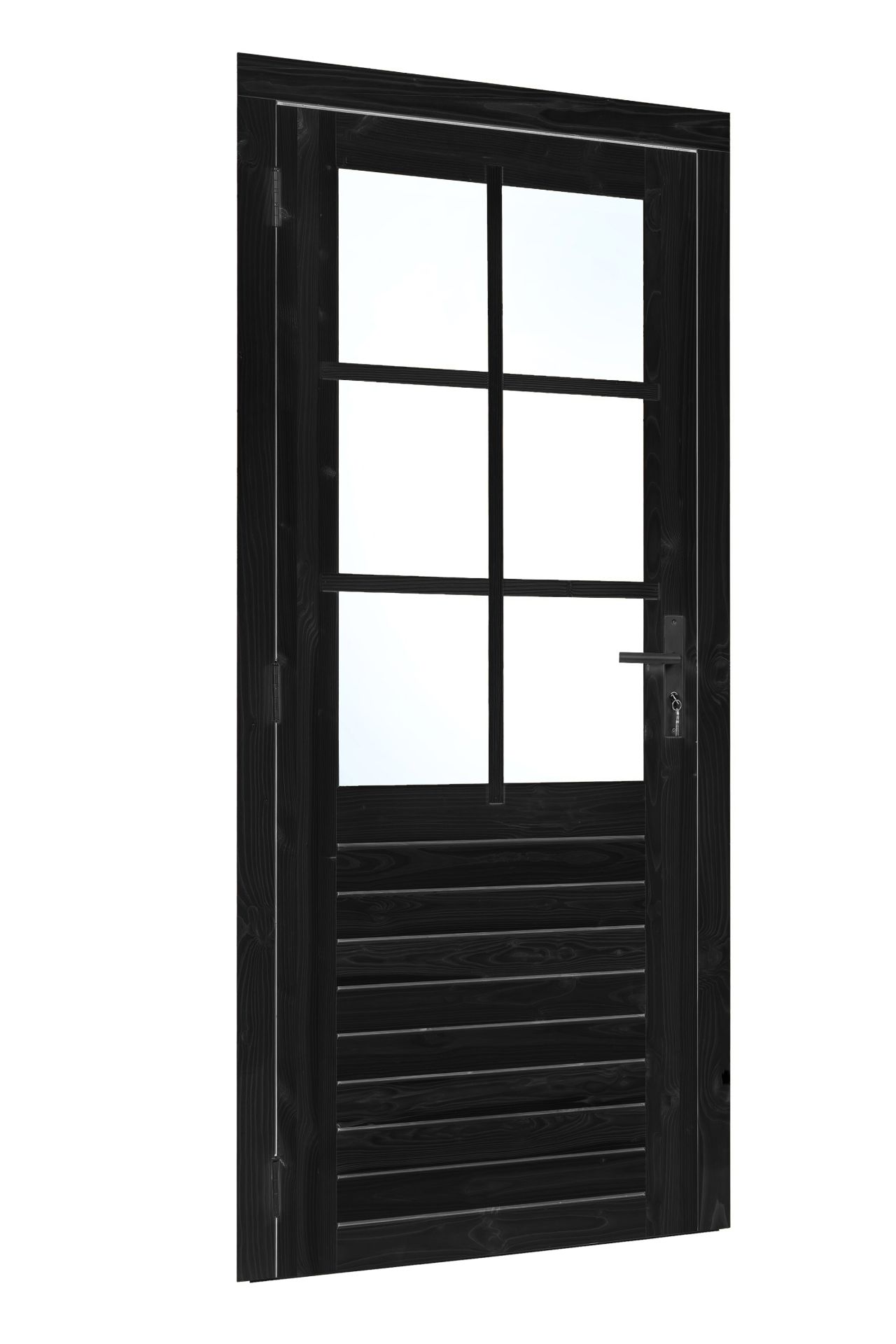 Vuren enkele glas deur 6-ruits zwart gespoten B1000xH2050mm buitenmaat Vuren enkele glas deur 6-ruits zwart gespoten B1000xH2050mm buitenmaat