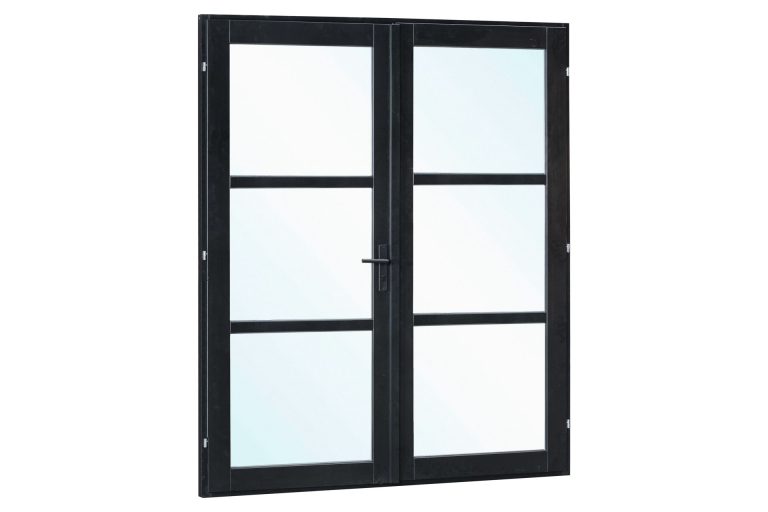 Vuren steellook dubbele glas deur zwart gespoten